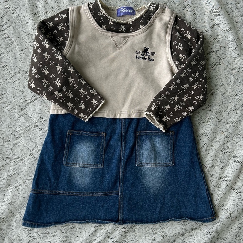 Vintage Pooh Disney denim dress long sleeve size 120 6
